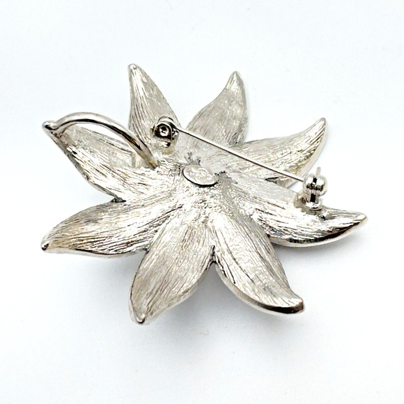 Silver Tone Rhinestone Faux Pearl Flower Brooch/Pendant Pink Purple Feminine 2" - Picture 2 of 7